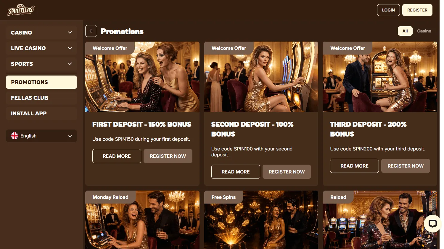 Spinfellas Casino promotions on desktop